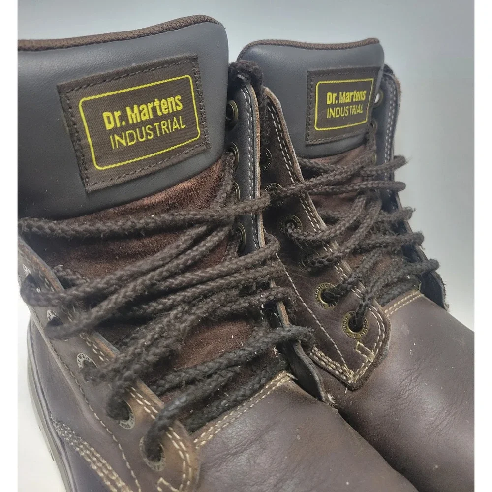 Dr Martens Industrial Work soft toe AirWair Boots‎ Brown Leather Lace Up Size 9